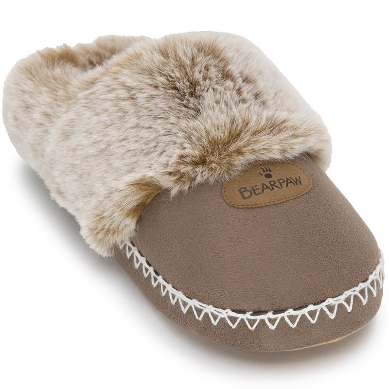 BEARPAW Womens Indoor Microsuede Faux Fur Lined Soft Sole Slipper With Skid Resistant Bottom, Hickory, X-Large - Image 1