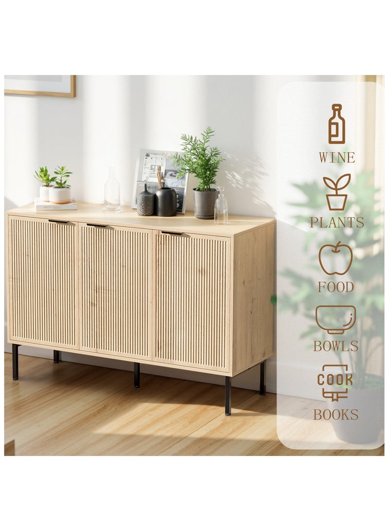 Chogori Long Buffet Side board Cabinet,45.98" Large Office Coffee Bars Station,Extra Wide Farmhouse Accent Cabinets with 3 Doors and Shelves,Fluted Entryway Cabinet TV Consoles for living room,Hallyway  - Image 3