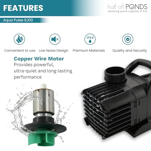 HALF OFF PONDS Submersible Water Pump, 6,100 GPH Pond Pump with 33FT Power Cord and 24FT Max Head, 354W Ultra Quiet Energy Efficient Pump for Koi Pond, Fountain, Waterfall, Water Garden, Skimmer - Image 3