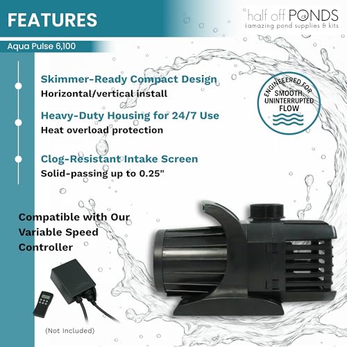 HALF OFF PONDS Submersible Water Pump, 6,100 GPH Pond Pump with 33FT Power Cord and 24FT Max Head, 354W Ultra Quiet Energy Efficient Pump for Koi Pond, Fountain, Waterfall, Water Garden, Skimmer - Image 4
