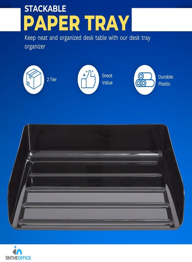 1InTheOffice Stackable Paper Tray, File Trays for Desk Stackable, Letter Tray Organizer, Side Load, Black, 2 Pack - Image 2