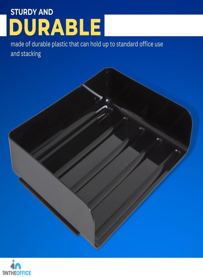 1InTheOffice Stackable Paper Tray, File Trays for Desk Stackable, Letter Tray Organizer, Side Load, Black, 2 Pack - Image 4