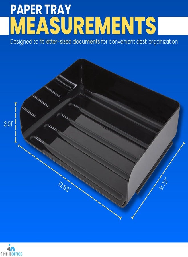 1InTheOffice Stackable Paper Tray, File Trays for Desk Stackable, Letter Tray Organizer, Side Load, Black, 2 Pack - Image 3
