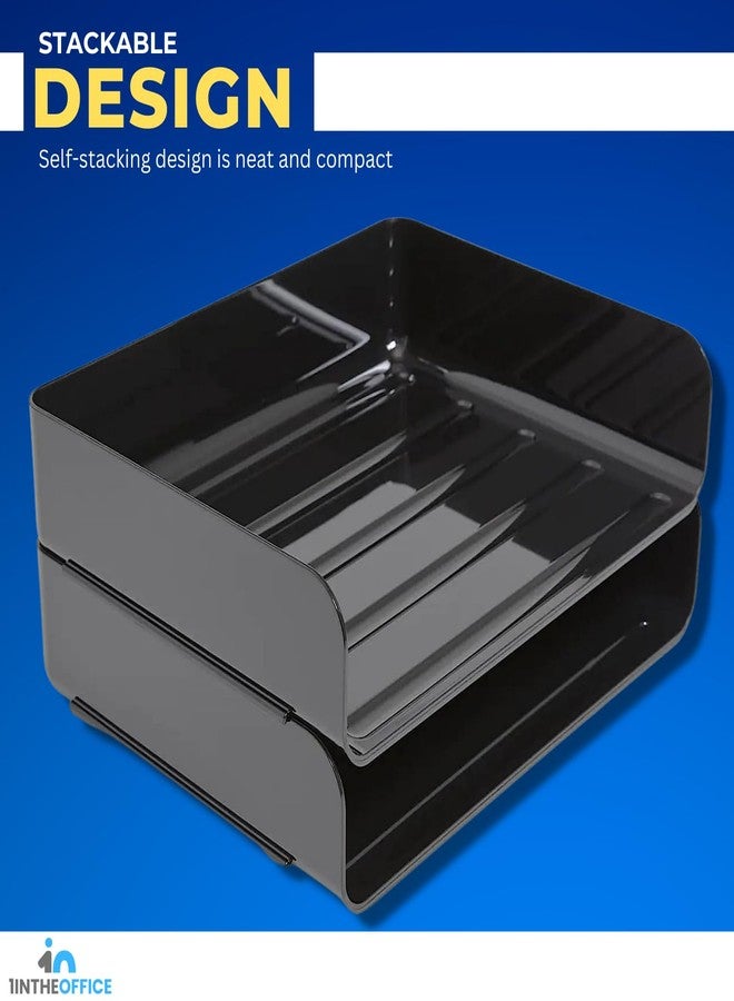 1InTheOffice Stackable Paper Tray, File Trays for Desk Stackable, Letter Tray Organizer, Side Load, Black, 2 Pack - Image 5