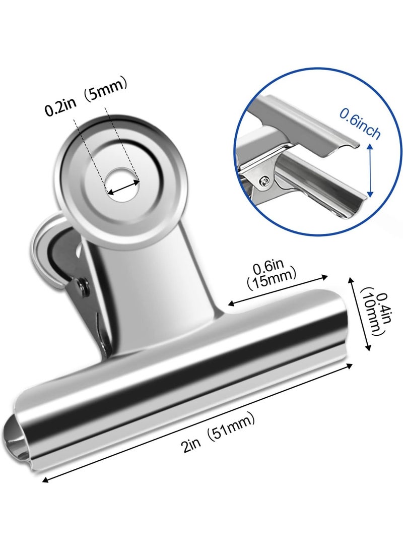 عبوة من 10 مشابك مفصلية معدنية فضية - مشابك ورق كبيرة الحجم مقاس 2 بوصة لصور المكتب وأكياس الطعام في المطبخ (38 مم) - Image 3