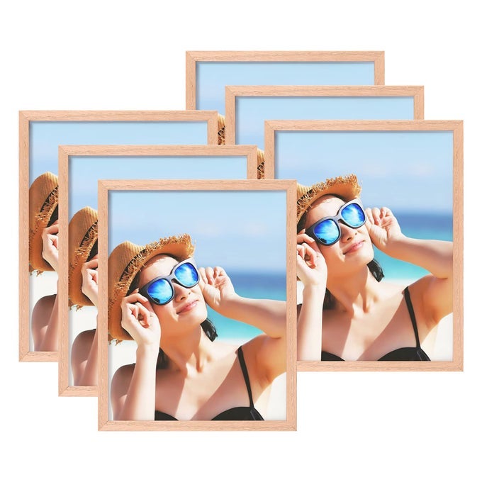 8X10 OAK SOLID WOOD PICTURE FRAMES SET OF 6 NATURAL WOOD COLOR PHOTO FRAMES WITH HIGH DEFINITION REAL GLASS FOR WALL MOUNTING OR TABLETOP IN LIVING ROOM BEDROOM GALLERY