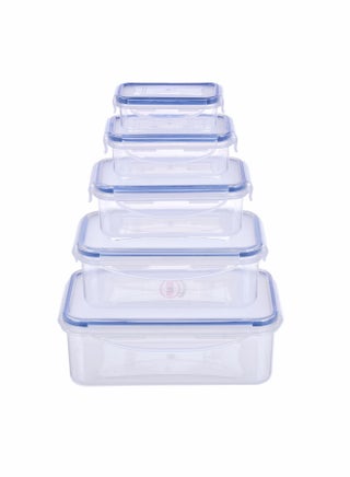 Plastic Food Container Set, Rectangle, 10 Pcs, Blue