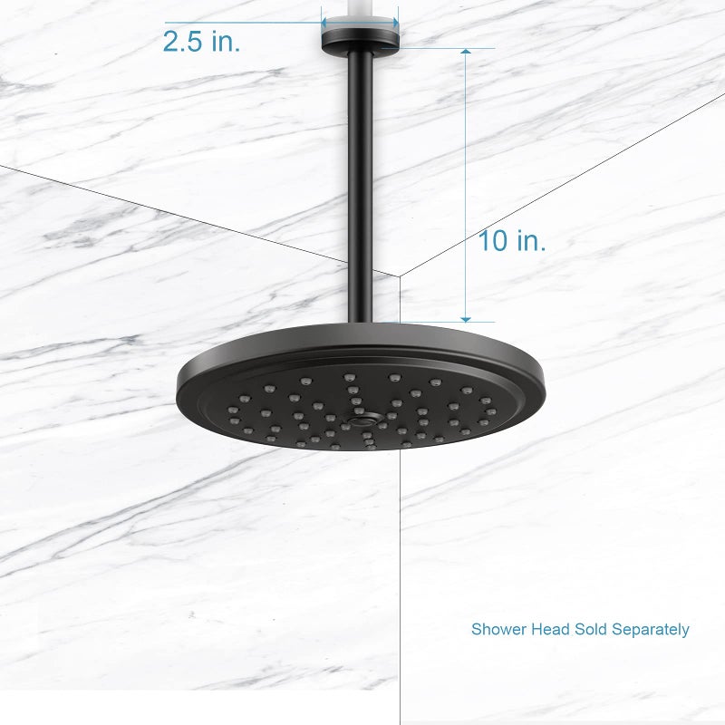 OFFO Shower Arm with Flange 10 Inches Ceiling Mount Replacement Rain Shower Head Straight Arm Ceiling-Mounted For Fixed Shower Head & High Pressure Rain Matte Black - Image 5