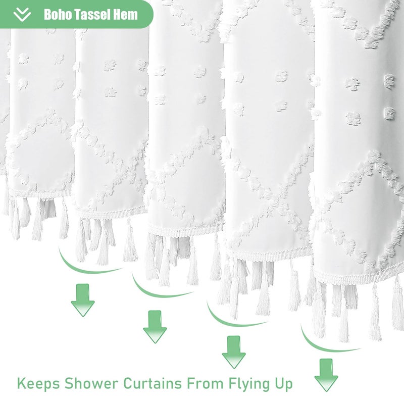 Dynamene 78 Inches Long Shower Curtain  Boho Tufted Geometric Striped Tall Cloth Shower Curtains for Bathroom Decor  Large Hotel Spa Luxury Shower Curtain Set with Hook  Wrinkle Free  White  72x78 - Image 3