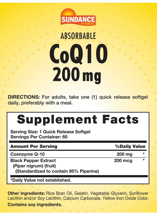 Sundance CoQ10 200mg | 60 Quick Release Softgels | With Black Pepper Extract | Non-GMO and Gluten Free Supplement - Image 2