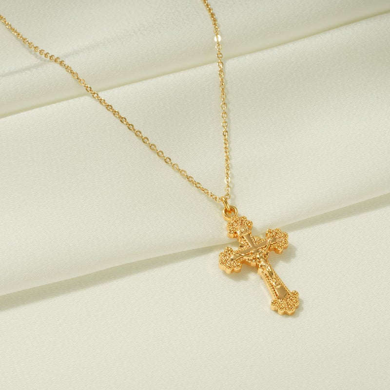 Fettero Crucifix Necklace Gold Faith Cross Pendant Vintage 14K Gold Plated Dainty Chain Minimalist Simple God Lords Prayer Religious Jewelry - Image 5
