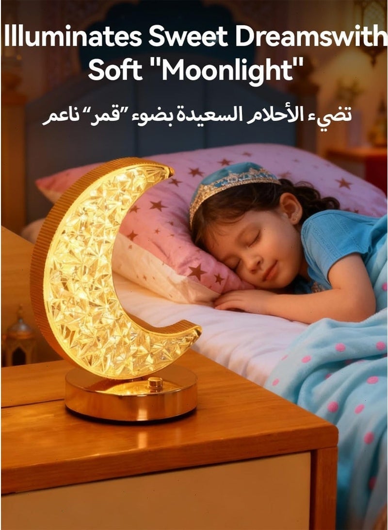 بوميفار أضواء رمضان ، كريستال القمر الجدول مصباح مع 3 ألوان ، قابلة للشحن ضوء الليل للمنزل غرفة نوم طاولة غرفة المعيشة الزينة - Image 5