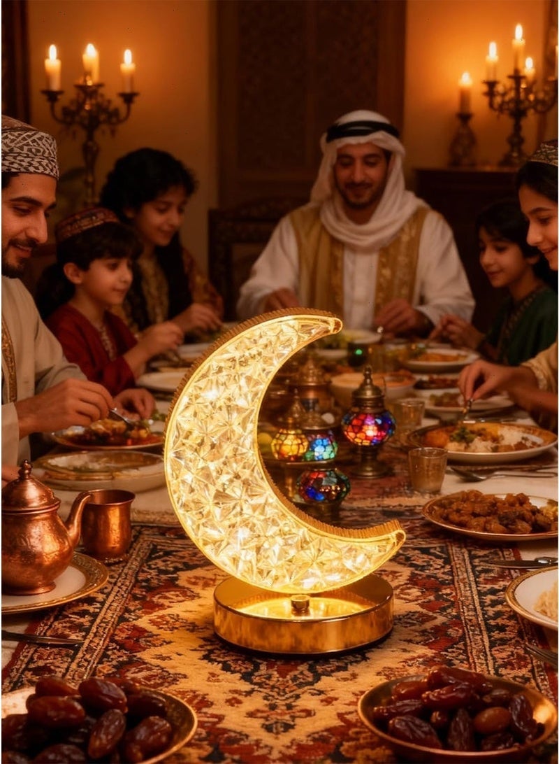 بوميفار أضواء رمضان ، كريستال القمر الجدول مصباح مع 3 ألوان ، قابلة للشحن ضوء الليل للمنزل غرفة نوم طاولة غرفة المعيشة الزينة - Image 1