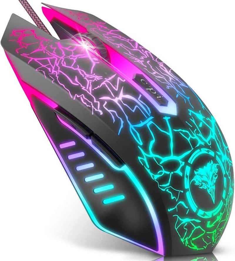 BENGOO Gaming Mouse with 7 Color Changing Light for PC, 2400 DPI Ergonomic Computer Mouse, USB Wired Mouse, 4 Adjustable DPI Levels, 6 Buttons for Notebook, Laptop, Macbook - Black - Image 1