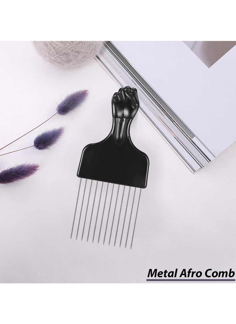 Estrico Afro Comb Curly Hair Magic Hair Coils Tool Square Afro Pick with Natural Metal African American Hairdressing Styling Black Fist Teeth Comb Curly Hairbrush Fork Pick Comb Metal Ideal for Men Women  - Image 2