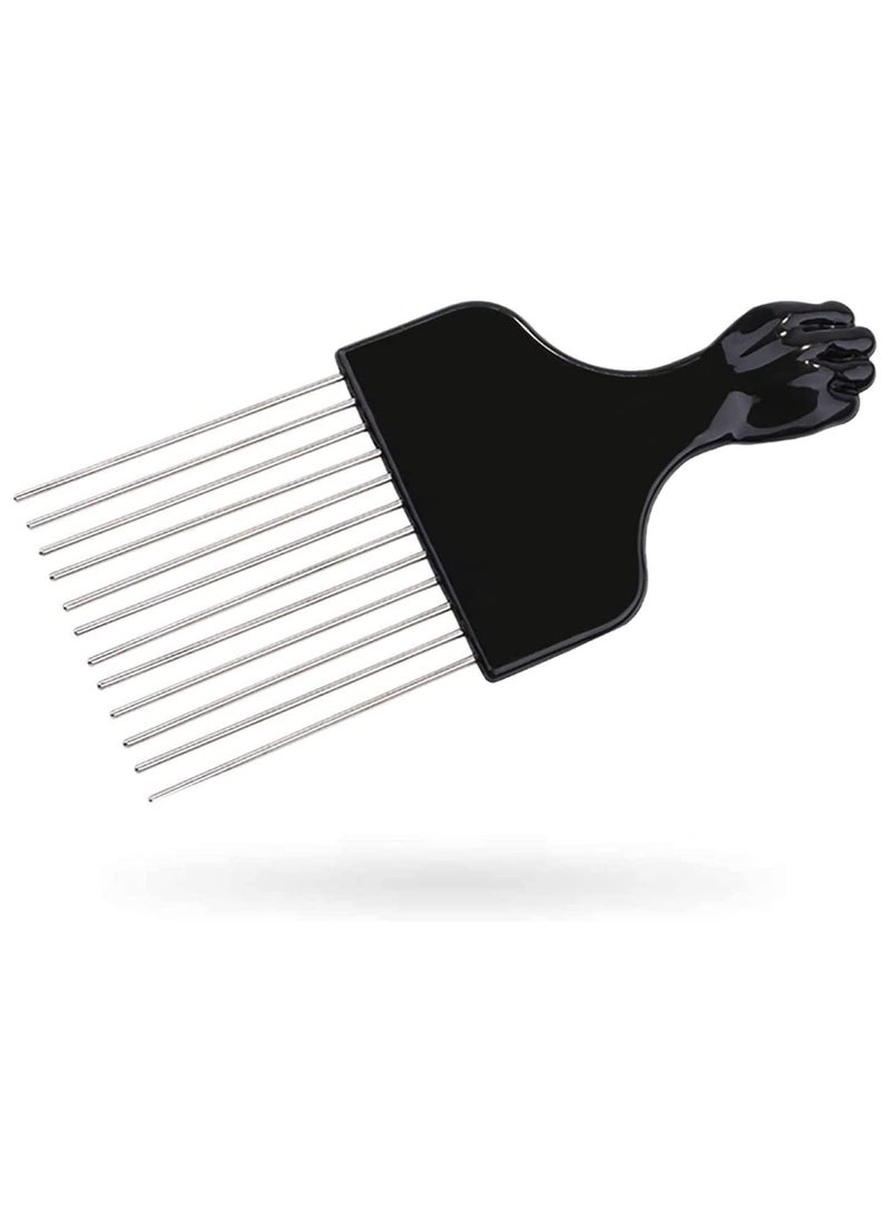 Estrico Afro Comb Curly Hair Magic Hair Coils Tool Square Afro Pick with Natural Metal African American Hairdressing Styling Black Fist Teeth Comb Curly Hairbrush Fork Pick Comb Metal Ideal for Men Women  - Image 1