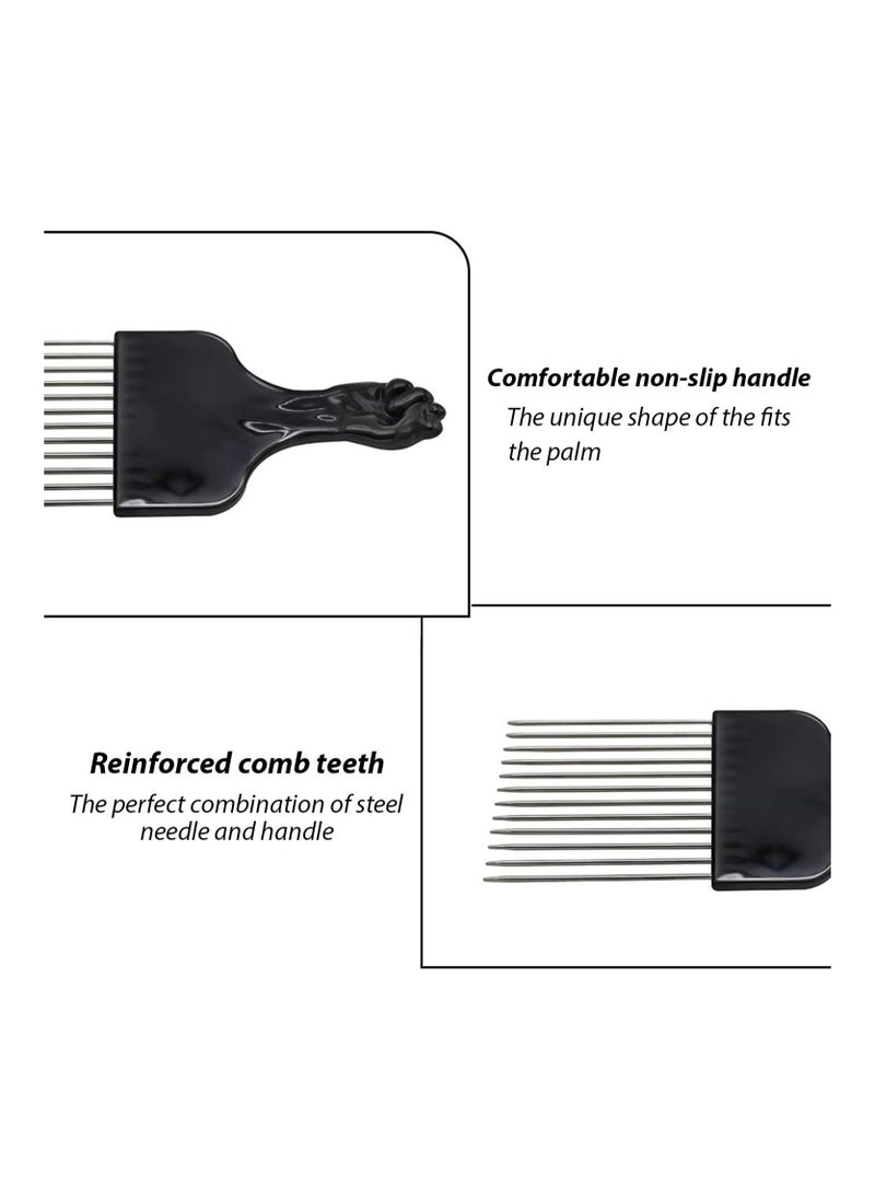 Estrico Afro Comb Curly Hair Magic Hair Coils Tool Square Afro Pick with Natural Metal African American Hairdressing Styling Black Fist Teeth Comb Curly Hairbrush Fork Pick Comb Metal Ideal for Men Women  - Image 3