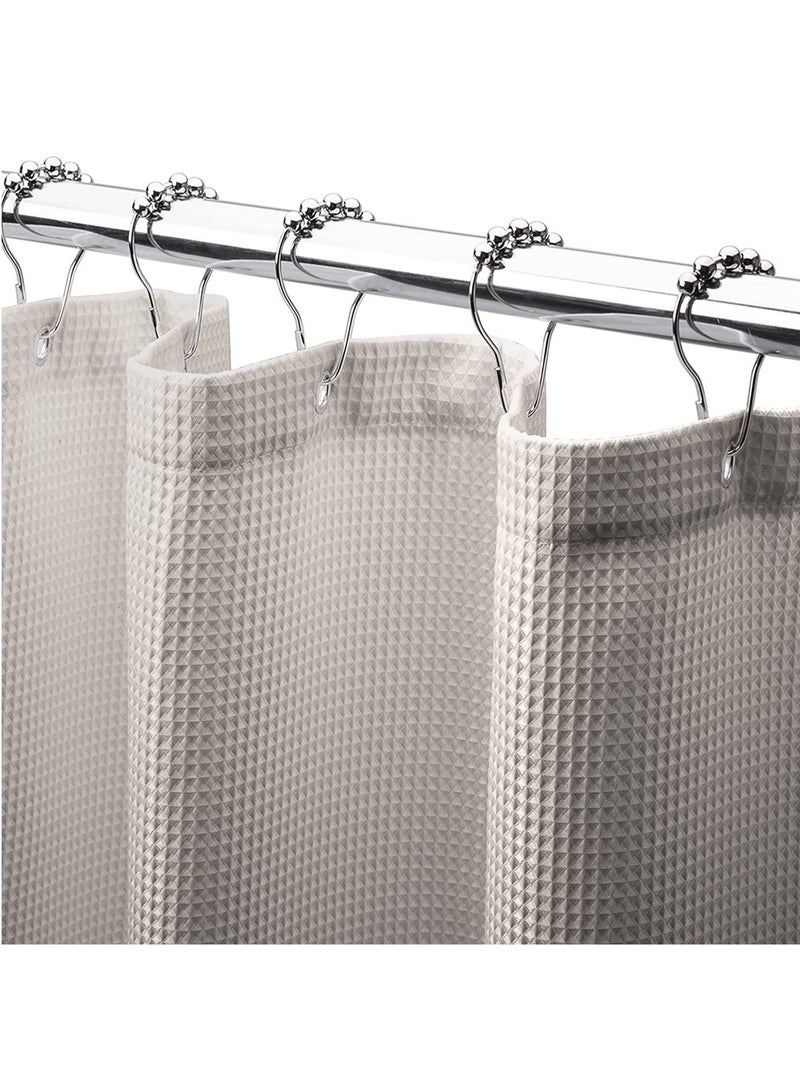 Rubik Premium Shower Curtain Thick Fabric Waffle Weave Design 5-Star Hotel Quality, Waterproof Mildew-proof No Smell Washable with 12 Hooks for Bathroom (180 x 180cm) Khaki - Image 1