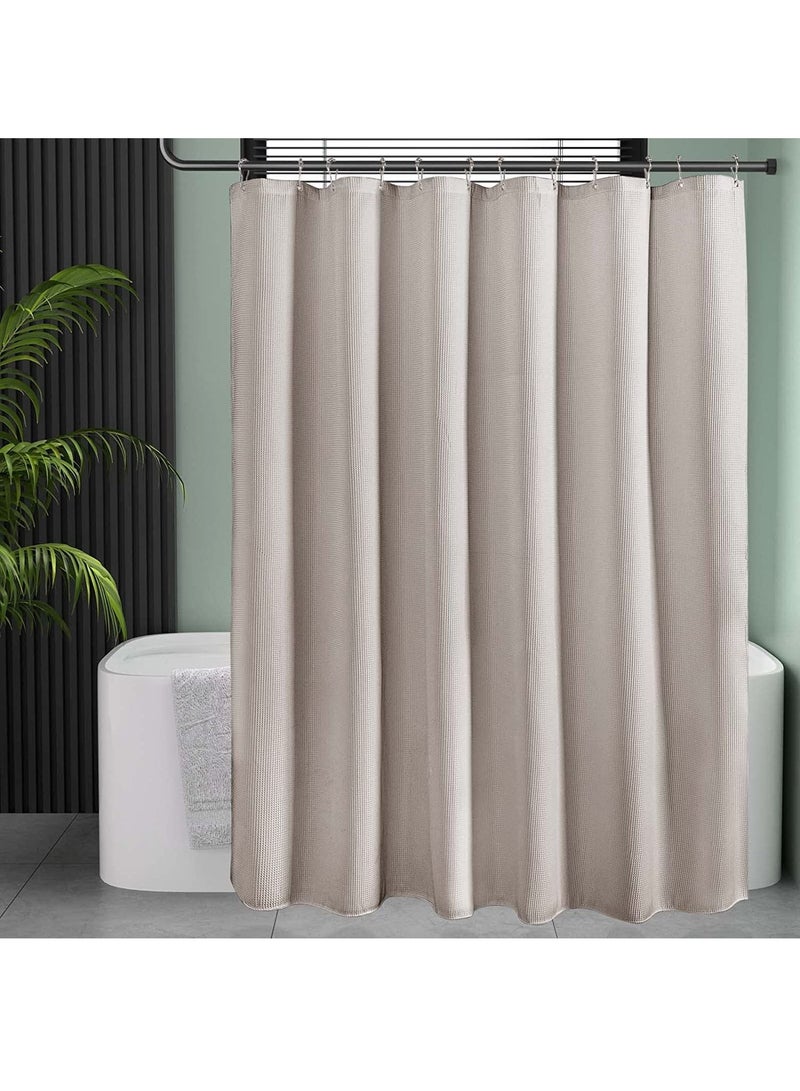 Rubik Premium Shower Curtain Thick Fabric Waffle Weave Design 5-Star Hotel Quality, Waterproof Mildew-proof No Smell Washable with 12 Hooks for Bathroom (180 x 180cm) Khaki - Image 2