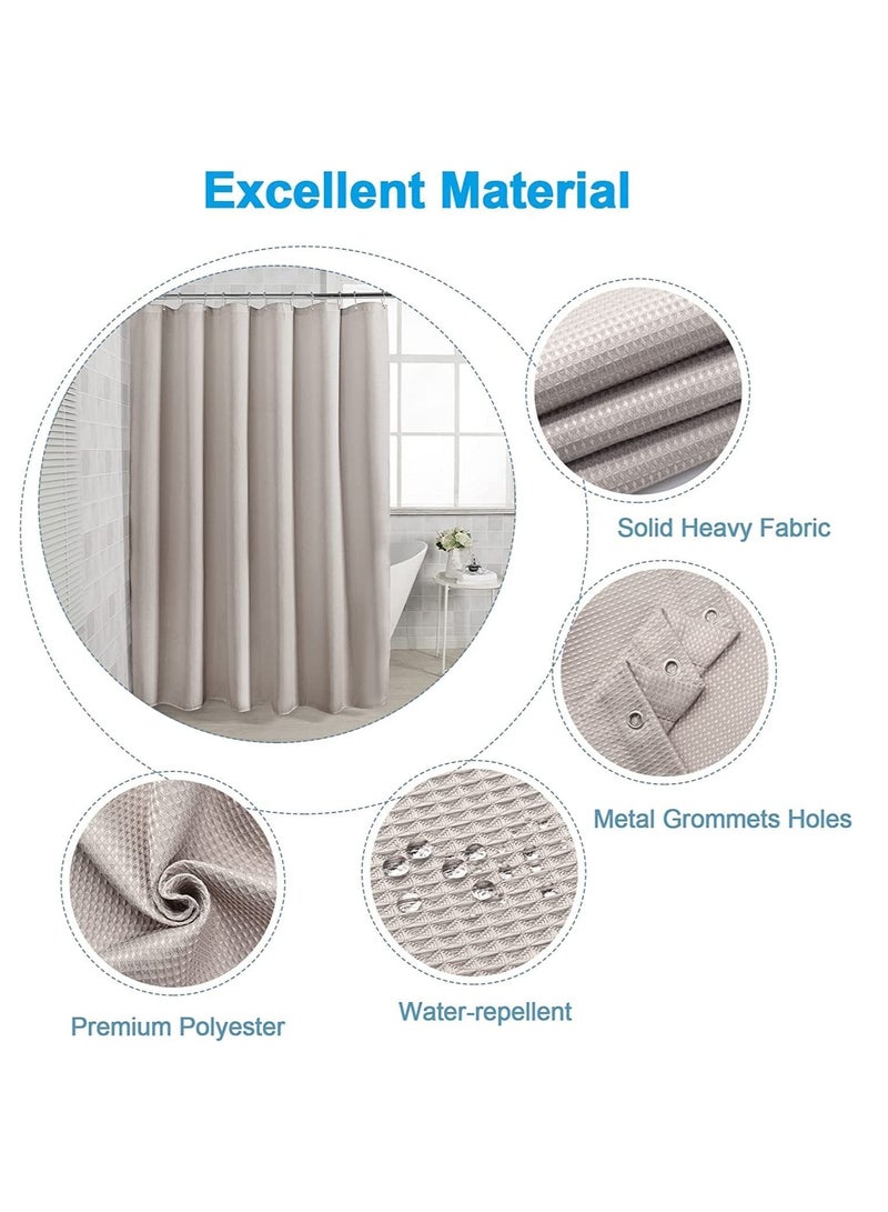 Rubik Premium Shower Curtain Thick Fabric Waffle Weave Design 5-Star Hotel Quality, Waterproof Mildew-proof No Smell Washable with 12 Hooks for Bathroom (180 x 180cm) Khaki - Image 3