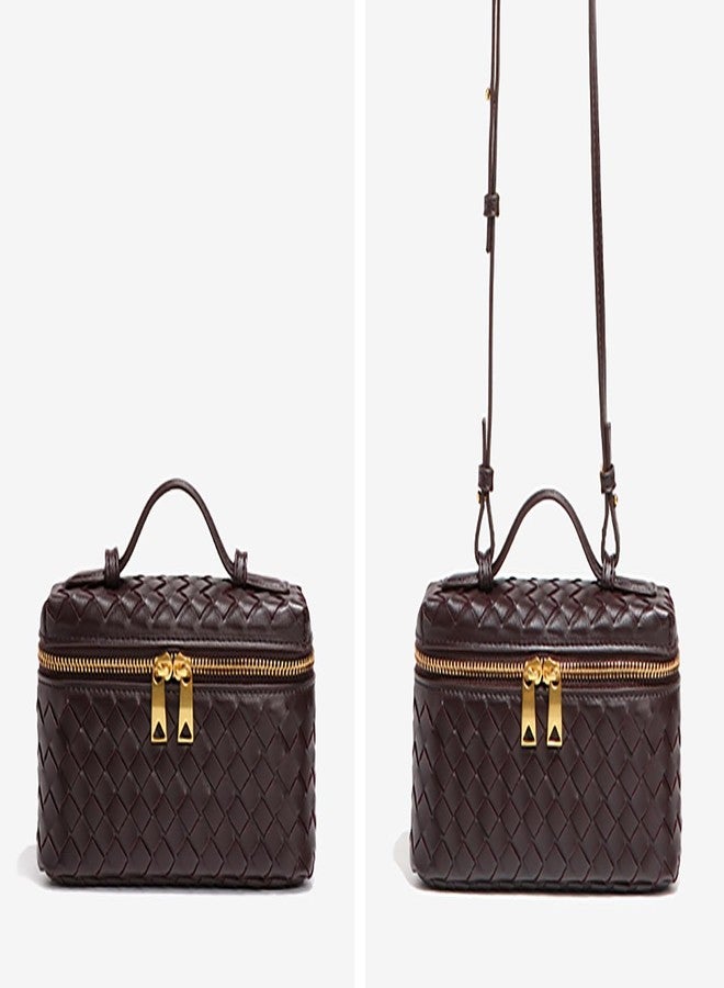 Eautyba Womens Woven Crossbody Handbag Fashion Leather Top Handle Bag Beige - Image 4