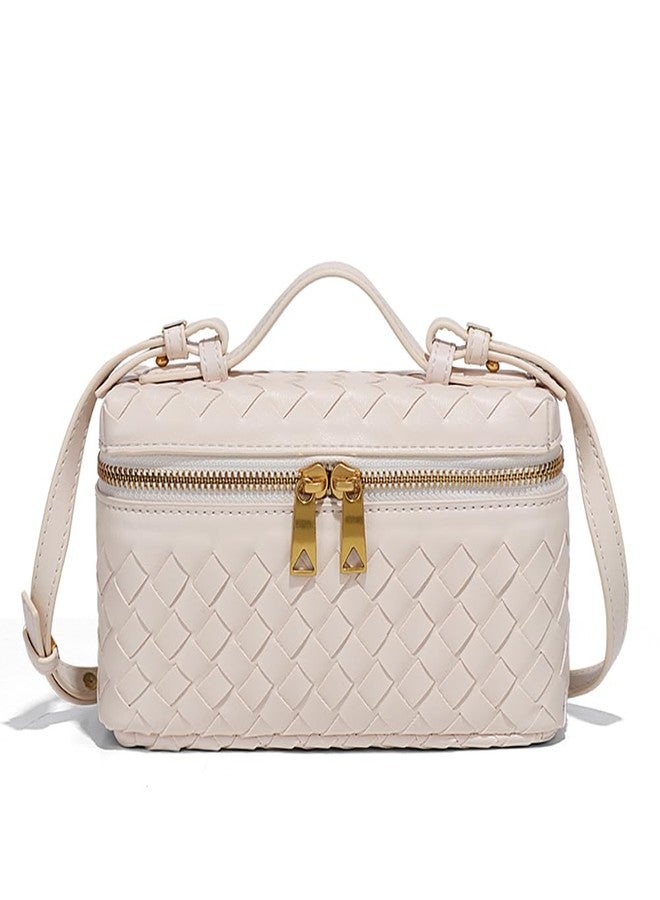 Eautyba Womens Woven Crossbody Handbag Fashion Leather Top Handle Bag Beige - Image 1