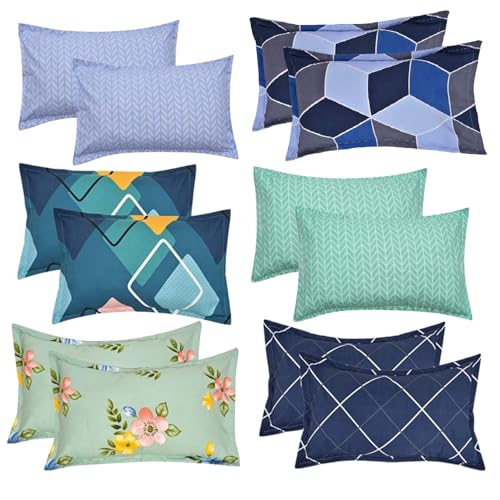 RUSTIC LINEN 144 TC Premium Glace Cotton Assorted Printed Floral Design Pillow Cover -17X27Inches,Breathable Envelope Closure Pillow Cases,Set of 6 (12 Pieces),Multicolor Pillow Covers - Image 1
