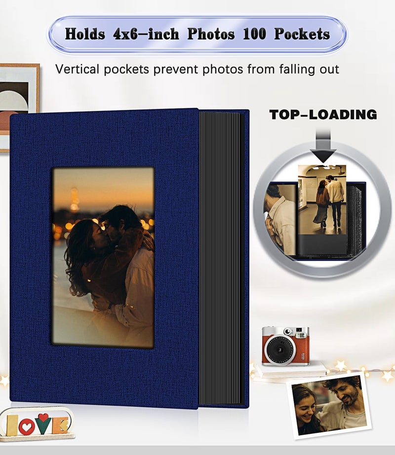 EJBLFE Ejblfe Photo Album 4x6 Linen Cover Slide-in Photo Album Book Can Holds 100 4x6 Photos with 50 Black Sheets for Family Wedding Baby and Holiday Pictures (Dark blue)  - Image 3