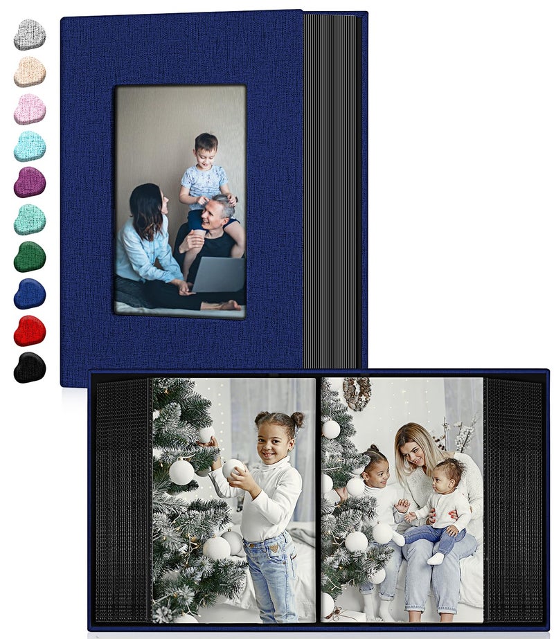 EJBLFE Ejblfe Photo Album 4x6 Linen Cover Slide-in Photo Album Book Can Holds 100 4x6 Photos with 50 Black Sheets for Family Wedding Baby and Holiday Pictures (Dark blue)  - Image 1
