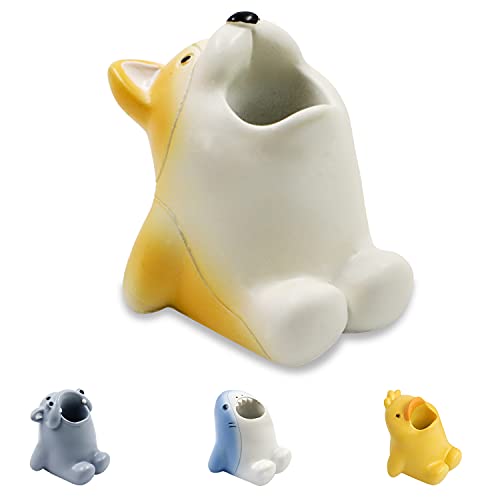 Cute Cartoon Toothbrush Holder for Kids Fun Resin Pen Pencil Holder Mini Animal Single Tooth Brush Stand Creative Bathroom Organizer Storage for Vanity Countertop Office Shark