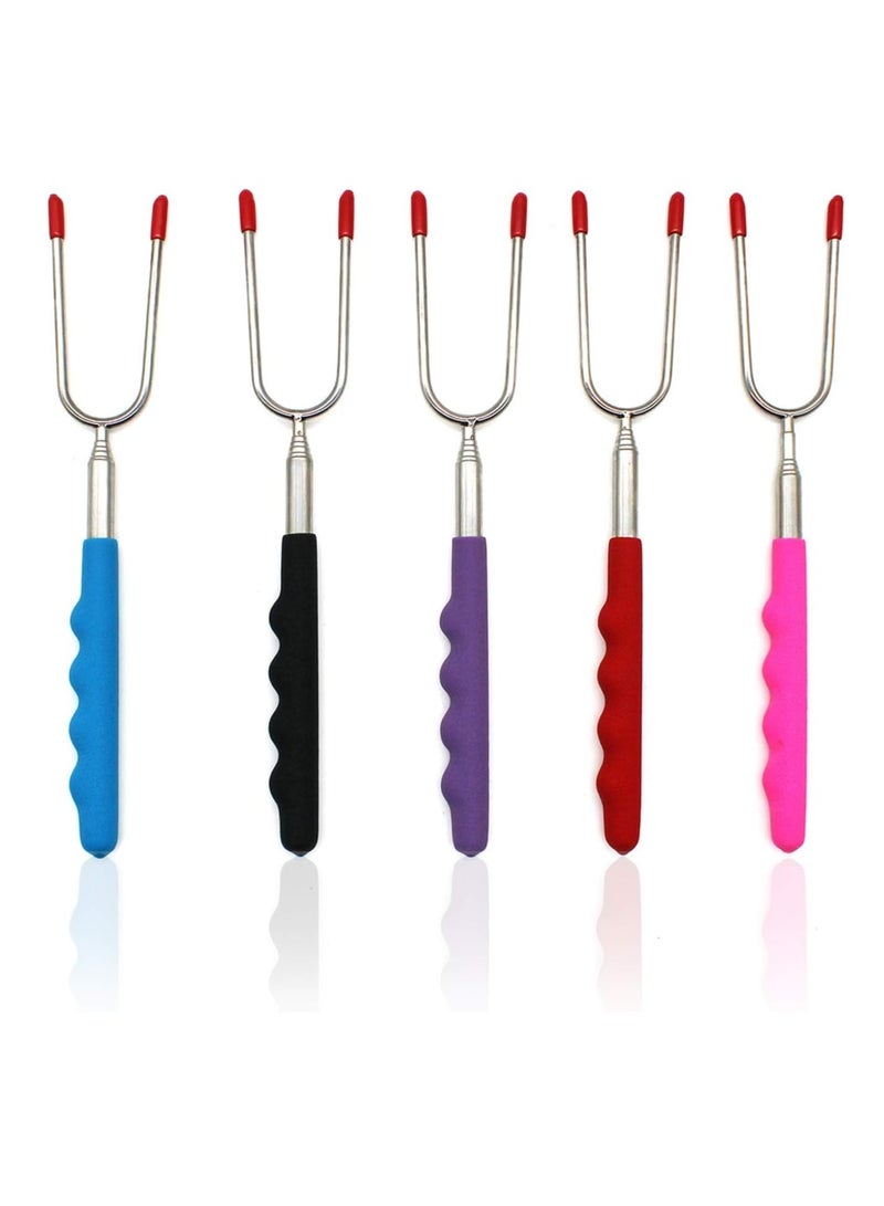 SYOSI 5-Pack Marshmallow Roasting Sticks - Extra Long 34'' Stainless Steel Telescopic Smores & Hot Dog Skewers, Kid-Safe Barbecue Forks for Camping, Bonfires, and Grilling - Image 1