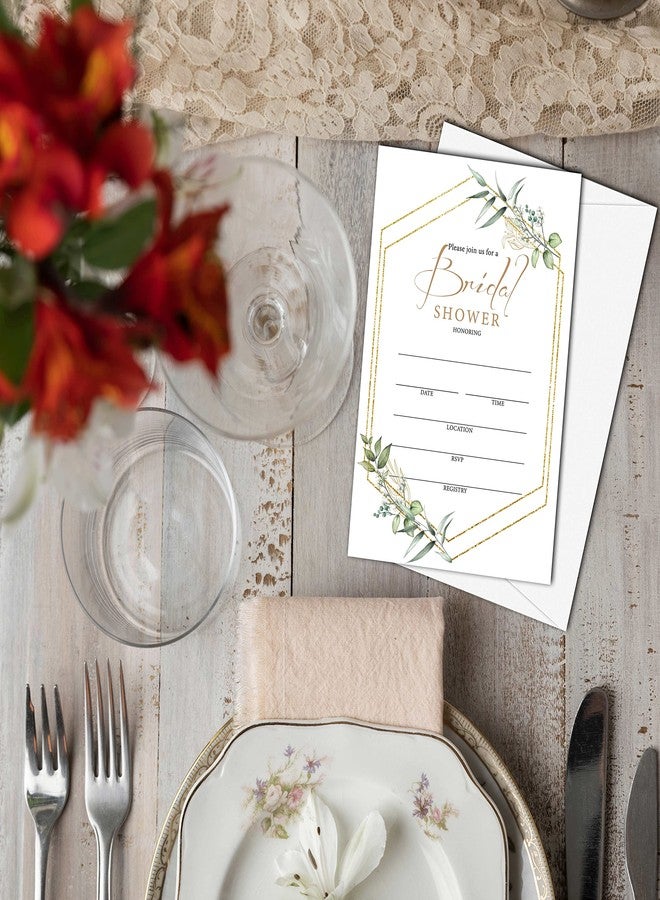 Levitatinyear Greenery Eucalyptus Bridal Shower Invitations with Envelopes, 25 Pcs Gold Foil Blank Fill-in Invites for Wedding Reception, Engagement Party, Bachelorette Party(10) - Image 5