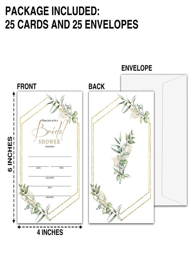 Levitatinyear Greenery Eucalyptus Bridal Shower Invitations with Envelopes, 25 Pcs Gold Foil Blank Fill-in Invites for Wedding Reception, Engagement Party, Bachelorette Party(10) - Image 4