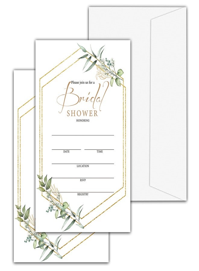 Levitatinyear Greenery Eucalyptus Bridal Shower Invitations with Envelopes, 25 Pcs Gold Foil Blank Fill-in Invites for Wedding Reception, Engagement Party, Bachelorette Party(10) - Image 1