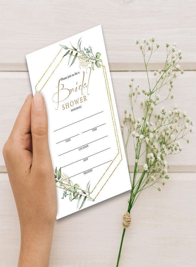 Levitatinyear Greenery Eucalyptus Bridal Shower Invitations with Envelopes, 25 Pcs Gold Foil Blank Fill-in Invites for Wedding Reception, Engagement Party, Bachelorette Party(10) - Image 3