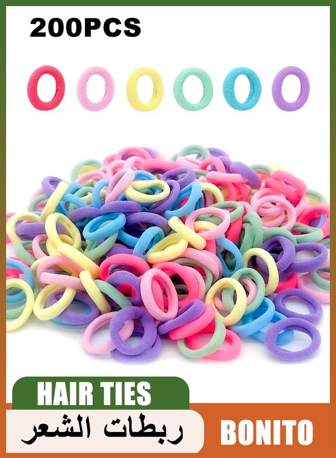 بونيتو 200PCS الشعر العلاقات حلوى اللون سميكة القطن الشعر العلاقات، الفتيات لطيف عصابات الشعر عصابات الشعر مرنة اكسسوارات الشعر 200PCS متعدد الألوان - Image 1