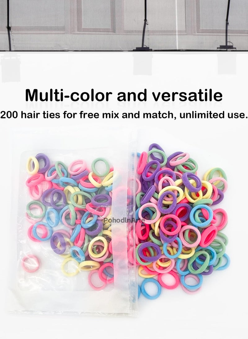 بونيتو 200PCS الشعر العلاقات حلوى اللون سميكة القطن الشعر العلاقات، الفتيات لطيف عصابات الشعر عصابات الشعر مرنة اكسسوارات الشعر 200PCS متعدد الألوان - Image 4