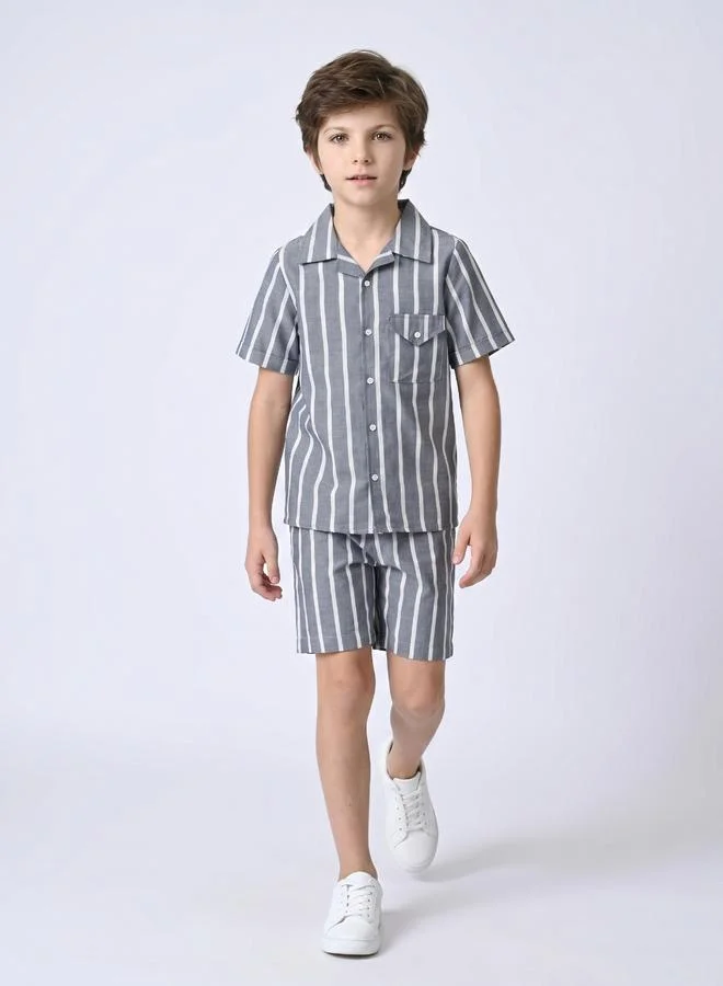 Bella Moda Cotton Striped Printed Shirt and Shorts Set