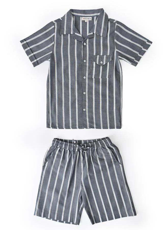 Bella Moda Cotton Striped Printed Shirt and Shorts Set