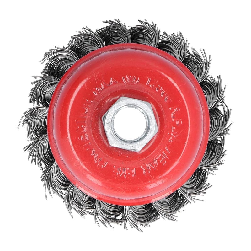 Knotted Cup Brush Wheel for Grinders Cleaning Rust Deburring 3 Inches 5pcs M14 Screw Thread Steel Red - Image 4
