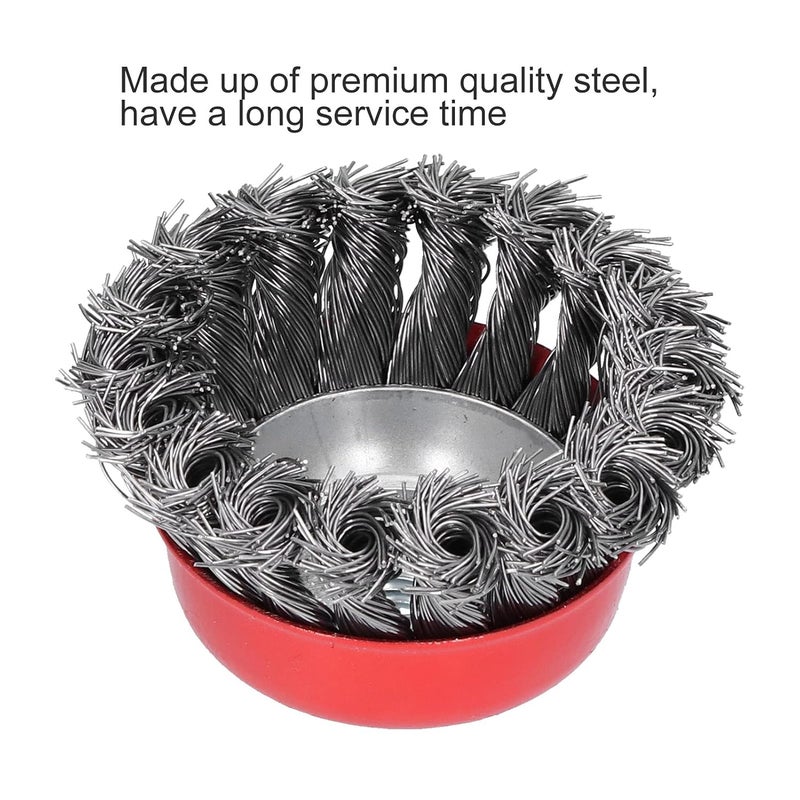 Knotted Cup Brush Wheel for Grinders Cleaning Rust Deburring 3 Inches 5pcs M14 Screw Thread Steel Red - Image 5