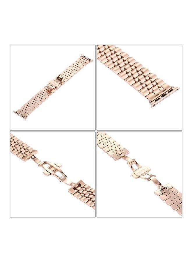 NIBEMINENT 20mm Women Hidden Butterfly Buckle 7 Beads Stainless Steel Watchband For Apple Watch 42mm Rose Gold - Image 3