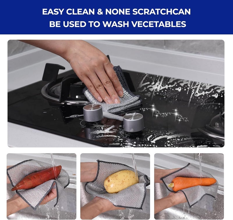 TULOO TULOO Scrubber for Kitchen Wire Dishcloth Steel Wire Cleaning Cloth Powerful Cleaning NonScratch Wire Dishcloth Rag for Cookware Sinks Dishes Stove Tops Silver 8 - Image 2