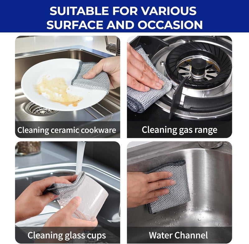 TULOO TULOO Scrubber for Kitchen Wire Dishcloth Steel Wire Cleaning Cloth Powerful Cleaning NonScratch Wire Dishcloth Rag for Cookware Sinks Dishes Stove Tops Silver 8 - Image 3