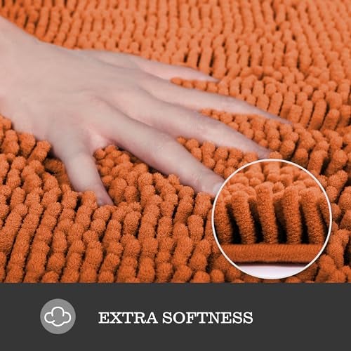 Yeaban Burnt Orange Bathroom Rugs – Thick Chenille Bath Mats | Absorbent and Washable Bath Rug Non-Slip, Plush and Soft Rugs for Bathroom, Shower, Sink - 17" x 24" - Image 2