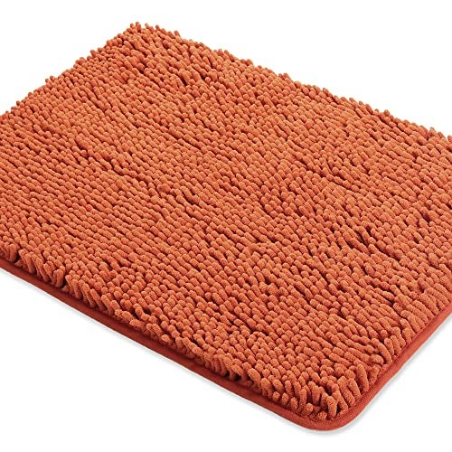 Yeaban Burnt Orange Bathroom Rugs – Thick Chenille Bath Mats | Absorbent and Washable Bath Rug Non-Slip, Plush and Soft Rugs for Bathroom, Shower, Sink - 17" x 24" - Image 1
