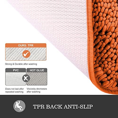 Yeaban Burnt Orange Bathroom Rugs – Thick Chenille Bath Mats | Absorbent and Washable Bath Rug Non-Slip, Plush and Soft Rugs for Bathroom, Shower, Sink - 17" x 24" - Image 3