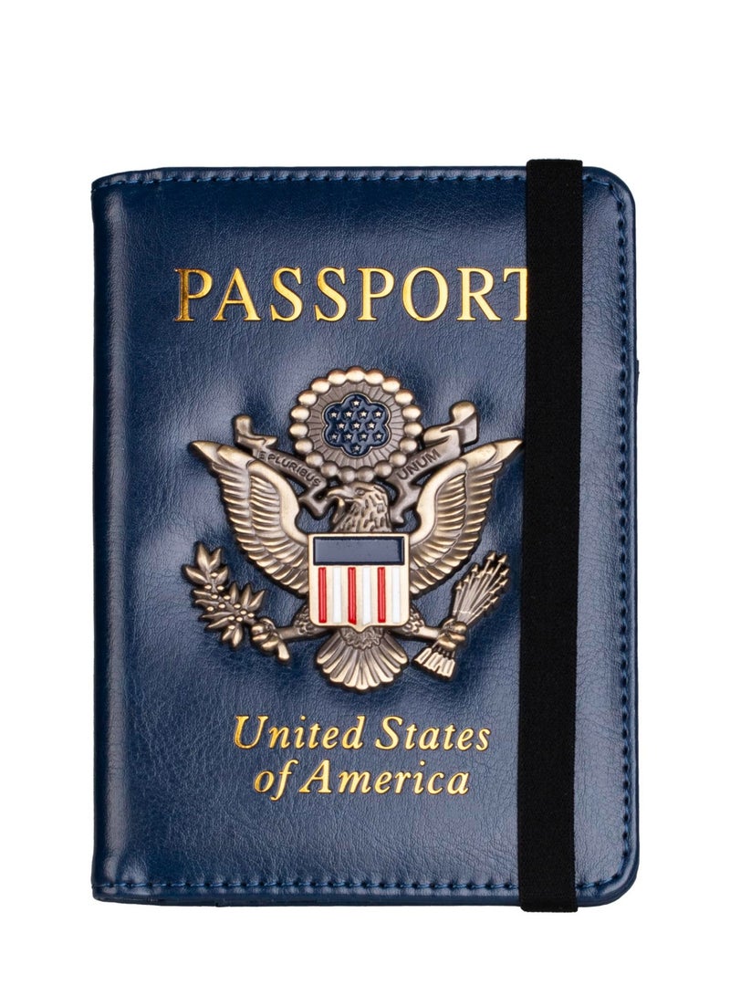 Passport Holder Cover Wallet Case Passport Cards Protector Leather Card Case Travel Accessories RFID Blocking Document Organizer (Bule)  - Image 1