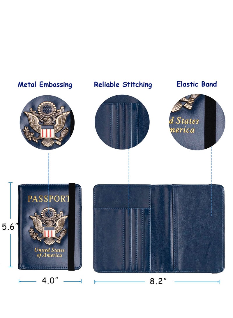 Passport Holder Cover Wallet Case Passport Cards Protector Leather Card Case Travel Accessories RFID Blocking Document Organizer (Bule)  - Image 2
