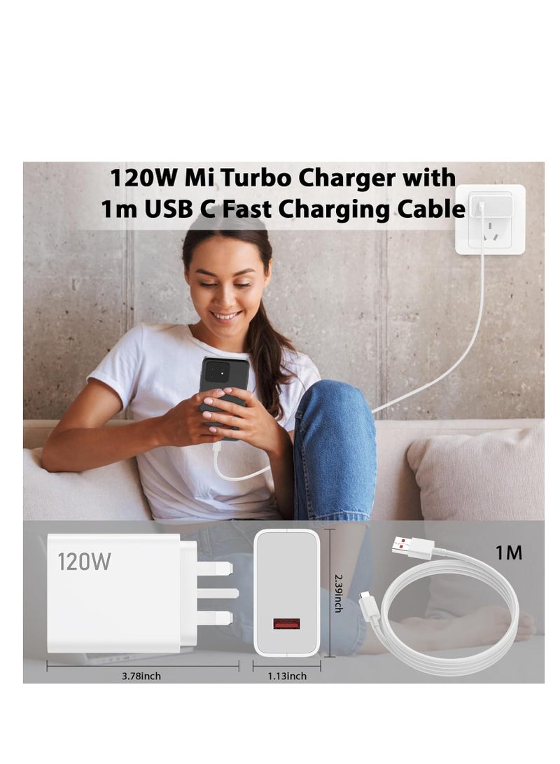 Beauenty For Xiaomi Charger, 120W Hypercharge Fast Wall Charger for Xiaomi 14 13 12 13t 12t 12s Pro Lite Redmi Note K80 K70 K60 K50 12 11 Pro Plus Black Shark 3 4 5 Poco F6 F5 F4 Gt with Mi 3.3ft 3A USB Type - Image 2